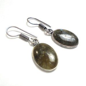 Earrings Labrodite handmade small oval dangle astro remedy